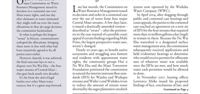 Newsletter cover showing stream diversion and water flow