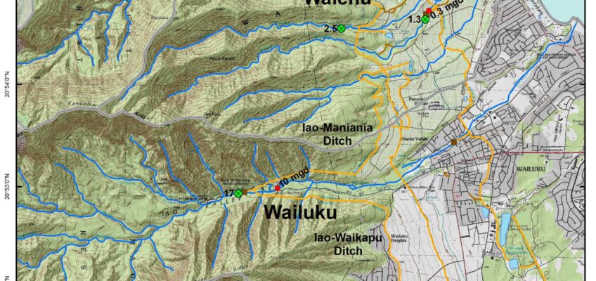 Topographic map of Wailuku Waikapu irrigation ditches