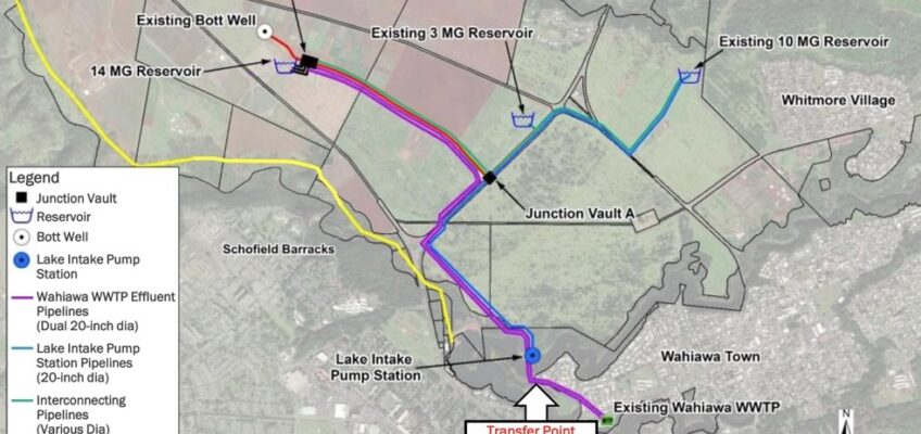 Wahiawa water pipelines and reservoirs map