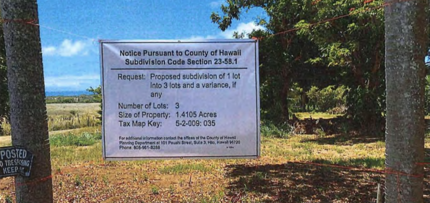 Hawaii county subdivision notice sign