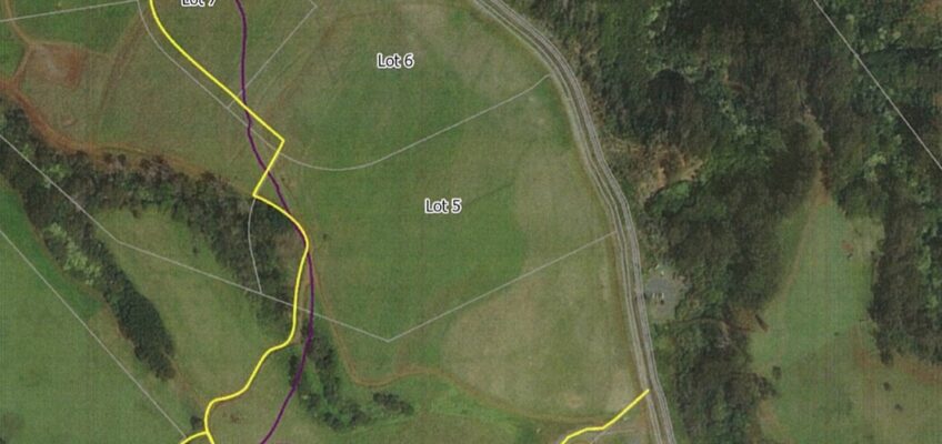 Aerial farmland map showing lots and trails