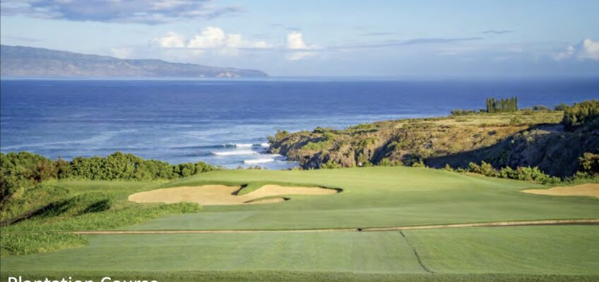 Oceanfront golf green with sand bunker