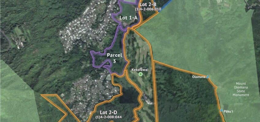 Satellite map of Maunawili forest parcel boundaries
